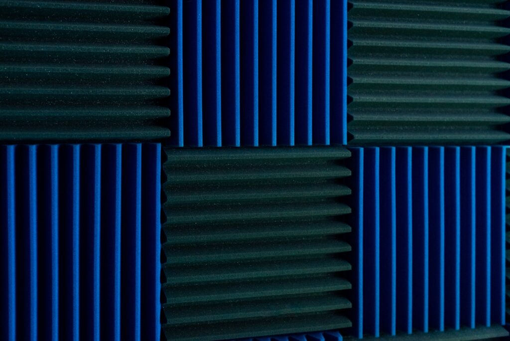 Acoustic insulation panels in a music recording studio.